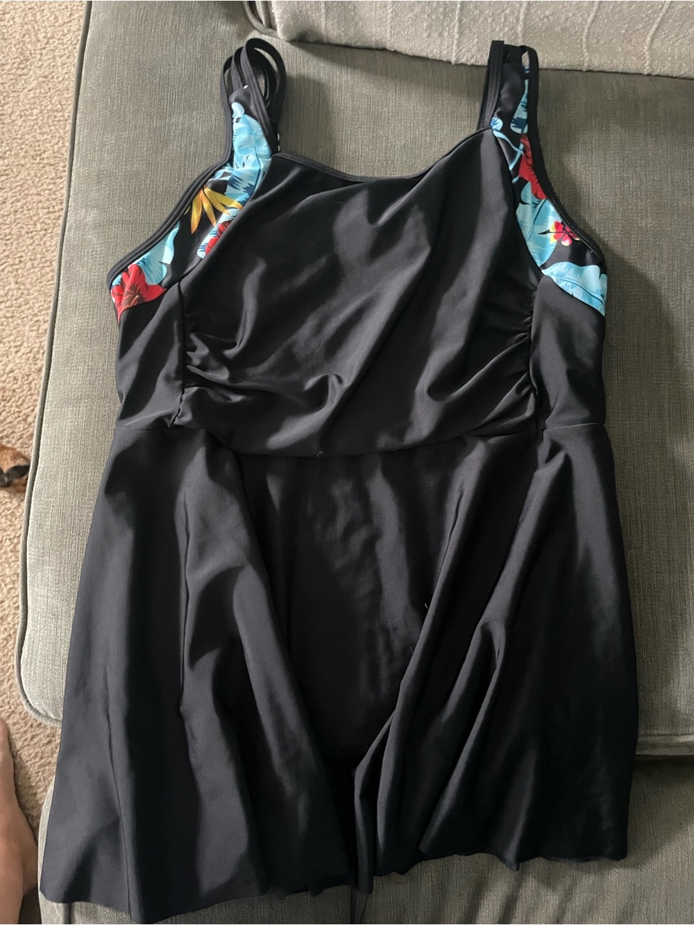 SHEIN Black Swimdress with Blue & Red Tropical Trim with swim shorts